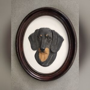 Wooden oval picture Dachshund 3d wall hanging plaque vintage 1998 k9 creations